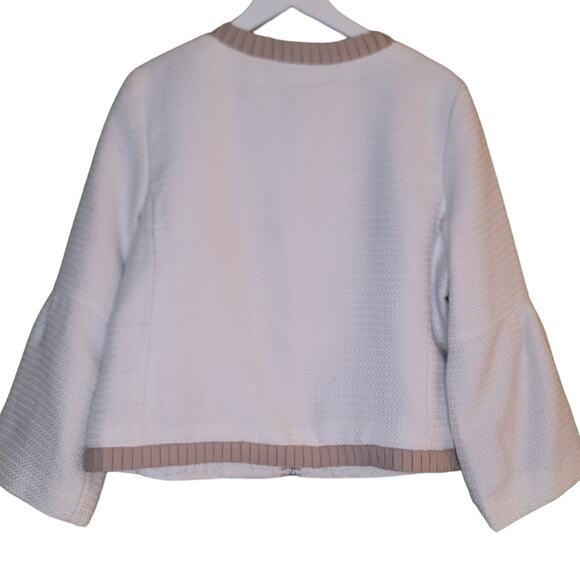 Mark Zunino Tweed Neutral Blazer Jacket Cream Beige Bell Sleeve Pockets Prep S - Picture 2 of 8